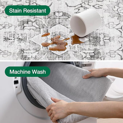 LUMI Washable Area Rug 8x10 for Living Room, Ultra Soft Stain Resistant Carpet with Non Slip Rubber Backing, Non-Shedding Low Pile Rugs for Bedroom, Dining Room, Indoor, Office