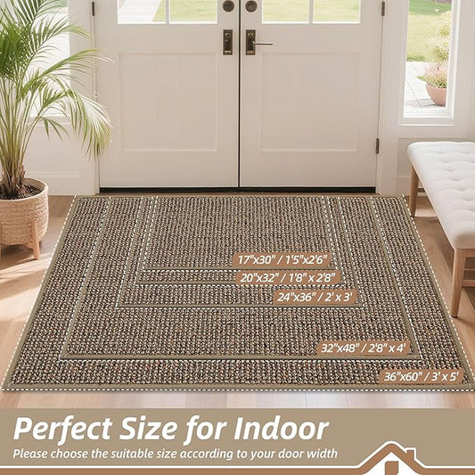 BEQHAUSE Dirt Trapper Door Mat 20" x 32", Non-Slip Washable Doormats Entrance Mat, Dirt Resistant and Absorbent Welcome Mat, Low Profile Floor Mats for Front Back Door and Entryway, Beige