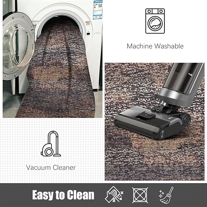 RUGSURE Washable Area Rug - 1/6 Thick - Stain & Water Resistant Non-Slip - Resistant Rug for Living Room, Bedroom, Nursery, Pet & Child Friendly, Vintage Charm Area Rugs (Rust, 2'6'' x 8')