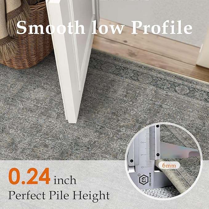 Grey Brown Entryway Rug 2x3 Vintage Area Carpet Indoor Kitchen Washable Door Mat Living Room Entrance Small Low Pile Traditional Distressed Retro Accent Throw Rug Non Slip Office Bathroom