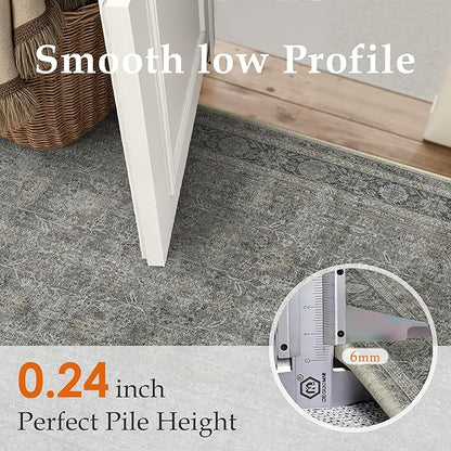 Grey Brown Entryway Rug 2x3 Vintage Area Carpet Indoor Kitchen Washable Door Mat Living Room Entrance Small Low Pile Traditional Distressed Retro Accent Throw Rug Non Slip Office Bathroom