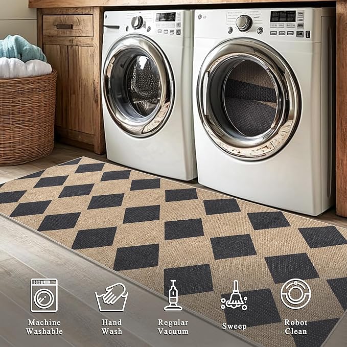 Checkered Easy Jute Rug 6x9 Outdoor Rug Large Washable Area Rugs for Living Room Bedroom Non Slip Neutral Farmhouse Indoor Outdoor Carpet for Backyard Patio Office