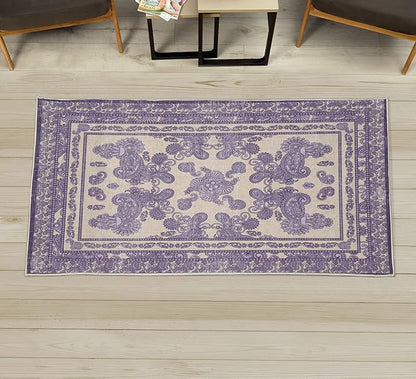 Ambesonne Boho Decorative Rug, Vintage Look Ethnic Look Pattern of Paisley Details Bohemian Feels Damask, Quality Carpet for Bedroom Dorm and Living Room, 2' x 5', Eggshell Violet Lilac