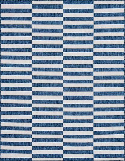 Unique Loom Outdoor Collection Classic Stripes, Transitional Indoor & Outdoor Area Rug, 9' 0 x 12' 0, Navy Blue/Ivory