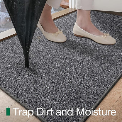 LUMI Ultra Thin Indoor Door Mat for Entrance 24"x36", Non Slip Entryway Mat, Low Profile Doormat, Unique Herringbone Design Carpet for Inside, Patio, Porch, Dark Gray