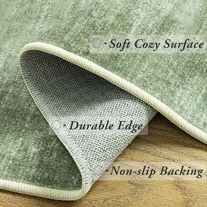 Olive Green Area Rug 8x10 Washable Non Slip Abstract Modern Farmhouse 8x10 Rug for Living Room Bedroom Dark Green Extra Large Carpet for Dining Room Under Table