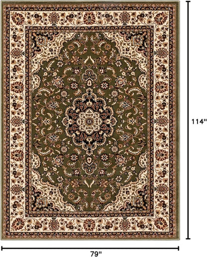 Well Woven Barclay Collection Medallion Kashan Green 6x9 Area Rug - for Living Room, Bedroom, and Dining Room