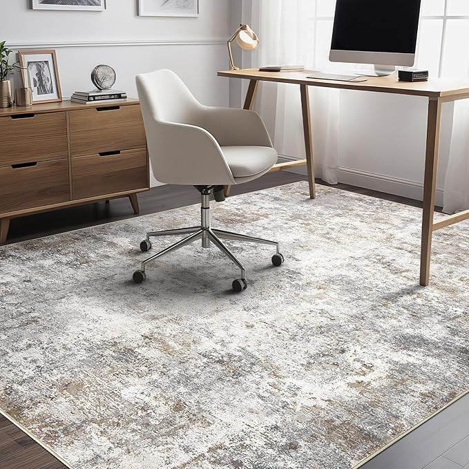 5x8 Area Rug Living Room Rugs - Washable Neutral Modern Abstract Soft Thin Large Rug Indoor Floor No Slip Rug Carpet for Bedroom Under Dining Table Home Office Decor - Brown Grey