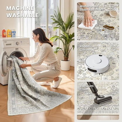 zesthome 6x9 Area Rug, Super Soft Washable Rugs for Living Room, Non-Slip Stain Resistant Vintage Rugs, Ultra-Thin Large Area Rugs (Beige,6'x9')
