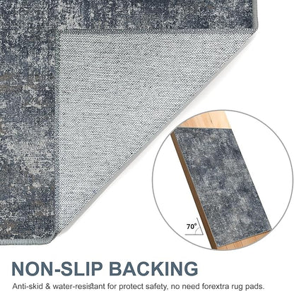 Bavni 6x9 Area Rugs Machine Washable Rug for Living Room, Modern Printed Rug Indoor Soft Area Rug for Bedroom Dining Room, Ultra-Thin Low Pile Carpet with Non Slip Rubber Backing, Dark Gray