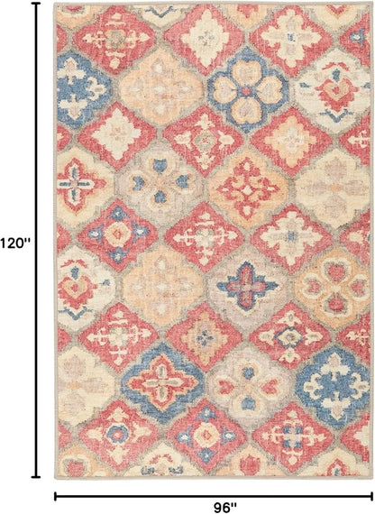 Dash & Albert Pali Multi Machine Washable Rug, 7.5 X 9.5 Feet, Multicolored/Oranges Geometric Pattern