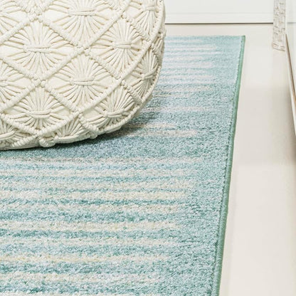 JONATHAN Y Khalil Modern Berber Stripe Turquoise/Cream Indoor Area Rug, 4x6, Contemporary, Bohemian, Easy-Cleaning for Living Room, Bedroom, Kitchen, Pet Friendly, Non-Shedding (MOH207D-4)