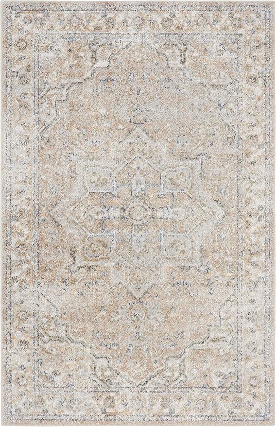 Nourison Home Astra Machine Washable Beige 4' x 6' Area Rug - Easy Clean, Non Shedding, Bed Room, Living Room, Dining Room, Kitchen (4' x 6')
