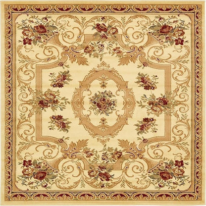 Rugs.com Chateau Collection Rug – 6 Ft Square Cream Medium Rug Perfect for Living Rooms, Kitchens, Entryways