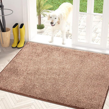 PURRUGS Dirt Trapping Door Mat 34" x 59", Non-Slip Machine Washable Entry Rug, Shoe Scraper, Dog Doormat, Super Absorbent Welcome Mat for Front & Back Door, Muddy Shoes & Paws, Brown-Light Cream