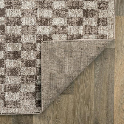 Rugshop Beige Checkered Area Rug – Textured Grid Pattern Carpet for Living Room, Bedroom, or Office – Neutral Contemporary Soft Floor Décor 5' x 7' Beige