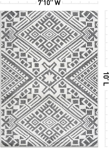 Rugshop Boho Cream Tribal Area Rug Modern Indoor Carpet for Living Room, Bedroom, or Entryway – Non-Shedding, Low Pile Geometric Design 7' 10" x 10'