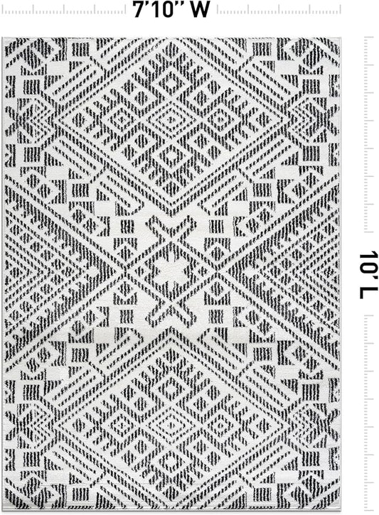 Rugshop Boho Cream Tribal Area Rug Modern Indoor Carpet for Living Room, Bedroom, or Entryway – Non-Shedding, Low Pile Geometric Design 7' 10" x 10'