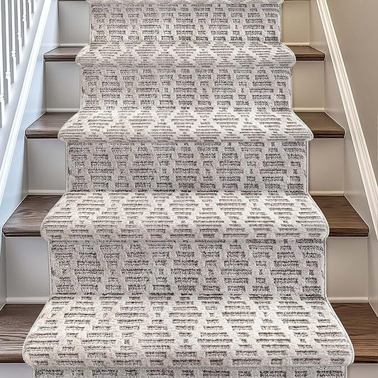 Well Woven Custom Size Hallway & Stair Runner- Harlow Babylon Taupe 31 Inches Wide x 13 Feet Long Runner (31" x 13') Runner Rug - Moroccan Diamond Pattern, Ultra-Soft, Easy-Clean
