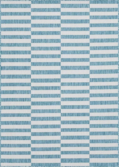 Unique Loom Outdoor Collection Classic Stripes, Transitional Indoor & Outdoor Area Rug, 8' 0 x 11' 0, Blue/ Ivory