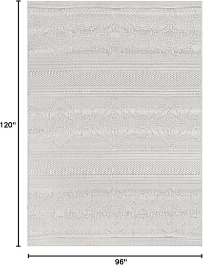 Beverly Rug Micro Loop Area Rug White 8x10 Modern Luxury Soft Boho Geometric Durable Indoor Area Rugs for Living Dining Room Office Stain Resistant Non Shedding Casual Indoor Carpet White 8 x 10