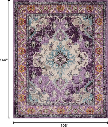 SAFAVIEH Monaco Collection Area Rug - 9' x 12', Violet & Light Blue, Boho Chic Medallion Distressed Design, Non-Shedding & Easy Care, Ideal for High Traffic Areas in Living Room, Bedroom (MNC243L)