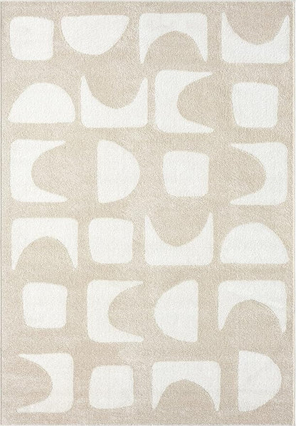 Abani Nuevo Collection Area Rug - Modern Geometric Beige/Cream Design - 4'x6' - Easy to Clean - Durable for Kids and Pets - Non-Shedding - Medium Pile - Soft Feel - for Living Room, Bedroom & Office
