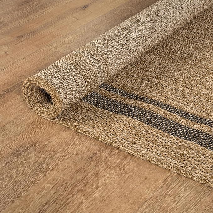 Beverly Rug Easy Jute Bordered Rug 5x7 Washable Durable Indoor Outdoor Area Rugs for Living Dining Room Patio Office Stain Resistant Non Shedding Casual Indoor Outside Carpet 5 x 7 Natural