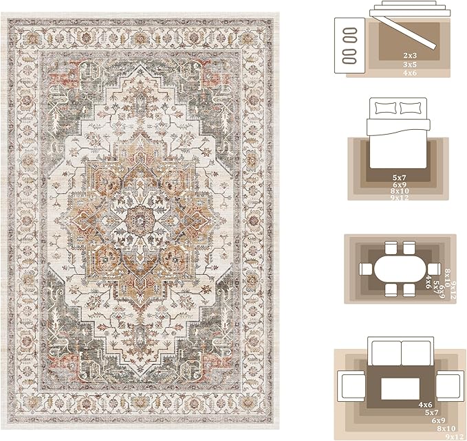 Area Rug 2x3 Entryway Rug Soft Washable Doormat Non Slip Low Pile Lightweight Carpets Indoor Faux Wool Small Rug for Entrance, Kitchen, Bedroom, Living Room