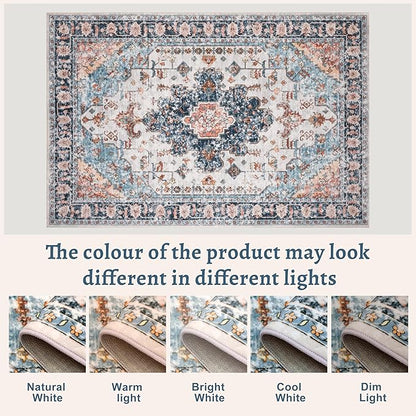 Tangsoo 2.6x8 Washable Runner Rug for Hallways, Non Slip Vintage Rug, Soft Low Pile Long Runner, Blue Carpet Runners for Kitchen Bedroom Entryway Bathroom Living Room