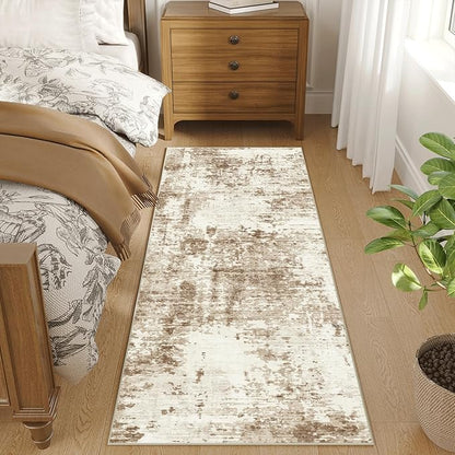 FMFUNCTEX 2x8 Runner Rug Washable Brown Beige Modern Abstract Neutral Non Slip Low Pile Entryway Hallway Soft Accent Indoor Carpet for Kitchen Bedroom Bathroom Laundry Entrance Bedside Living Room