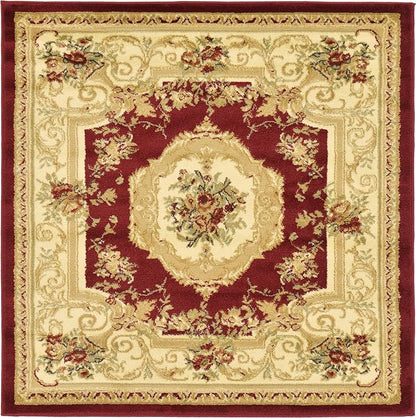 Rugs.com Chateau Collection Rug – 4 Ft Square Red Medium Rug Perfect for Living Rooms, Kitchens, Entryways