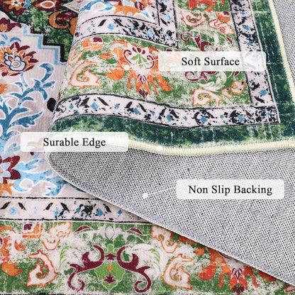 U'Artlines Washable Boho Area Rug, 2x3 Small Soft Non Slip Vintage Doormat for Indoor Front Door Green Mat Carpet for Entryway Kitchen Bathroom Bedroom