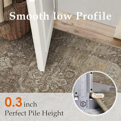 2x8 Brown Washable Vintage Runner Rug for Living Room Bedroom Non Slip Distressed Traditional Soft Runner Rug Low Pile Lightweight Floral Runner Kitchen Hallway Balcony