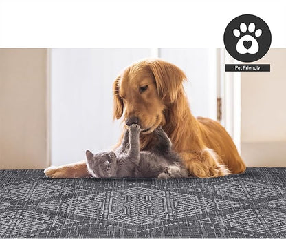 FH Home Flat Woven Outdoor Rug - Waterproof, Easy to Clean, Stain Resistant - Premium Polypropylene Yarn - Boho Moroccan - Large Patio, Deck, Sunroom - Ariana - Charcoal - 5ft 2in x 7ft 6in