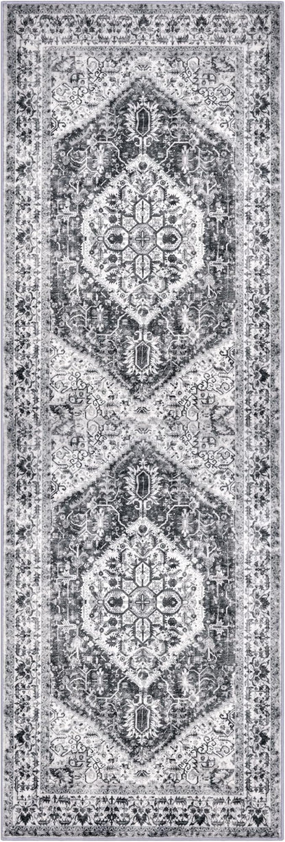KOZYFLY Runners for Hallways 2x6 Ft Washable Kitchen Runner Rug Non Slip Runners for Entryway Indoor Printed Faux Wool Hallway Rugs Floor Carpet for Bedroom Kitchen Hall, Grey