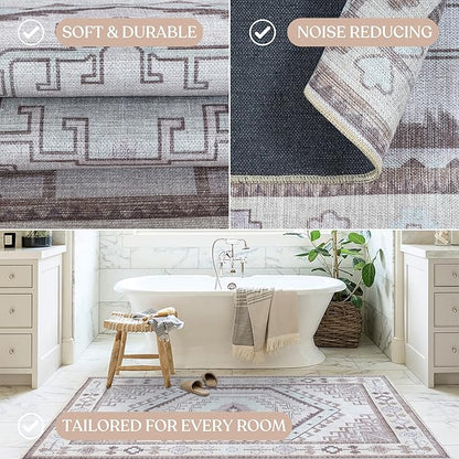 Fame Living Washable Area Rug. Modern Farmhouse. Vintage. Turkish. Bohemian. Distressed. Oriental. Traditional. Rugs for Living Room. Dining. Bedroom. Office. Entryway. Foyer. (856BrC, 2' x 3')