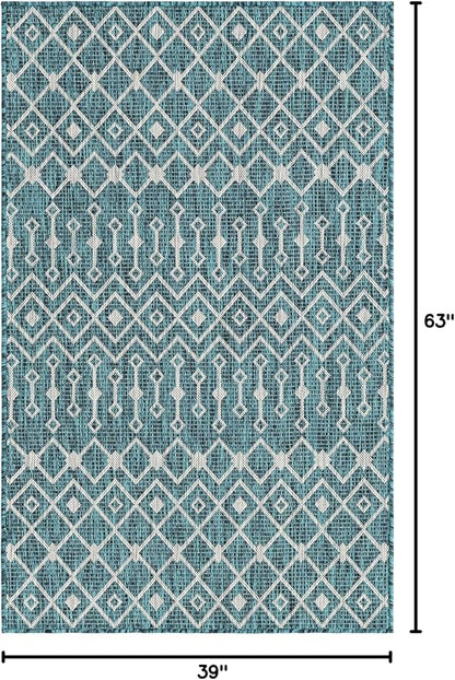 Unique Loom Outdoor Trellis Collection Area Rug - Tribal Trellis (3' 3" x 5' 3" Rectangle, Teal/ Ivory)