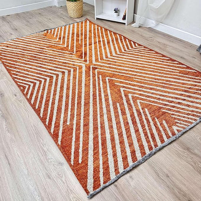 Alfa Rich 3x5 Geometric Burnt Orange Off White Washable Area Rugs for Living Room Bedroom Runner