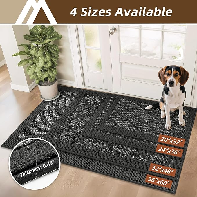 COSY HOMEER Non-Slip Door Mat 36"x60", Entryway Rugs Low Profile Absorbent Dirt Trapper Doormat for Front Entrance, Washable Polypropylene Entry Mat (Dark Grey)