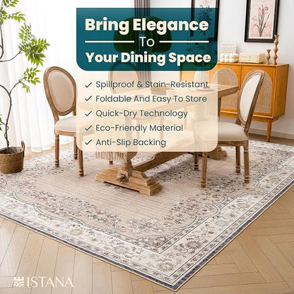 Istana Beige Area Rug 8x10, Machine Washable, Stain Resistant, Foldable, Non-Shedding, Farmhouse Rugs for Living Room, Eco-Friendly