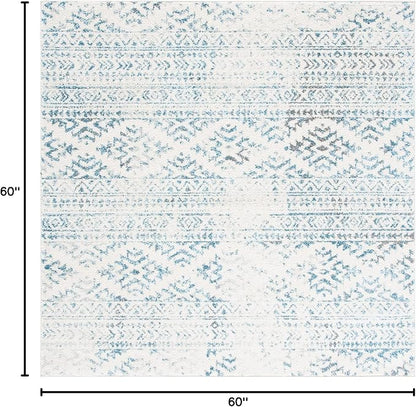 SAFAVIEH Tulum Collection Area Rug - 5' Square, Ivory & Turquoise, Moroccan Boho Tribal Design, Non-Shedding & Easy to Clean, Ideal for Living Room, Bedroom, Dining Space (TUL272E)