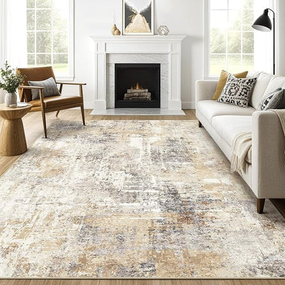 12x18 Rug Living Room: Washable Extra Large Abstract Modern Soft Area Rug Stain Resistant Indoor Floor Non-Slip Accent Carpet for Bedroom Nursery Playroom Office Dining Room Home House- Gray Gold