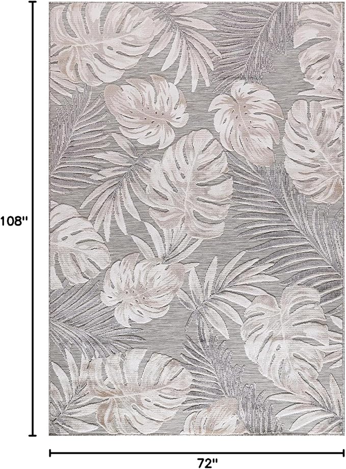 CAMILSON Indoor Outdoor Rug, Beige 6’x9’ Leaf Tropical Botanical Area Rugs for Indoor and Outdoor patios, Easy-Cleaning Non-Shedding Living Room, Garden and Kitchen Washable Outside Carpet (6x9)