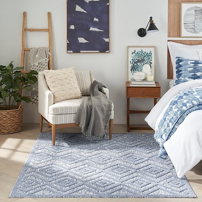 Nourison Home Versatile Denim Blue 5' x 7' Area Rug - Easy Clean, Non Shedding, Bed Room, Living Room, Dining Room, Kitchen (5' x 7')