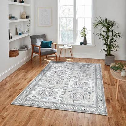 Fame Living Faded Oushak Rug, Turkish Vintage Floral Pastel Large Oversized Area Rugs for Living Room Dining Bedroom Kitchen Bathroom Nursery (848BrCr, 2'5" x 4'9")