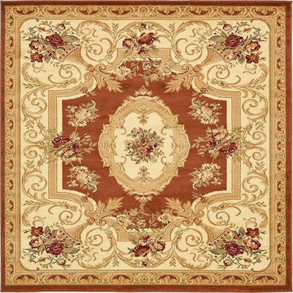 Rugs.com Chateau Collection Rug – 6 Ft Square Brick Red Medium Rug Perfect for Living Rooms, Kitchens, Entryways