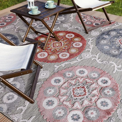 CAMILSON Indoor Outdoor Rug 8x10 Bohemian Medallion Floral Area Rugs for Indoor and Outdoor Patios Easy-Cleaning Non-Shedding Living Room Garden and Kitchen Washable Outside Carpet (8 x 10-Multicolor)