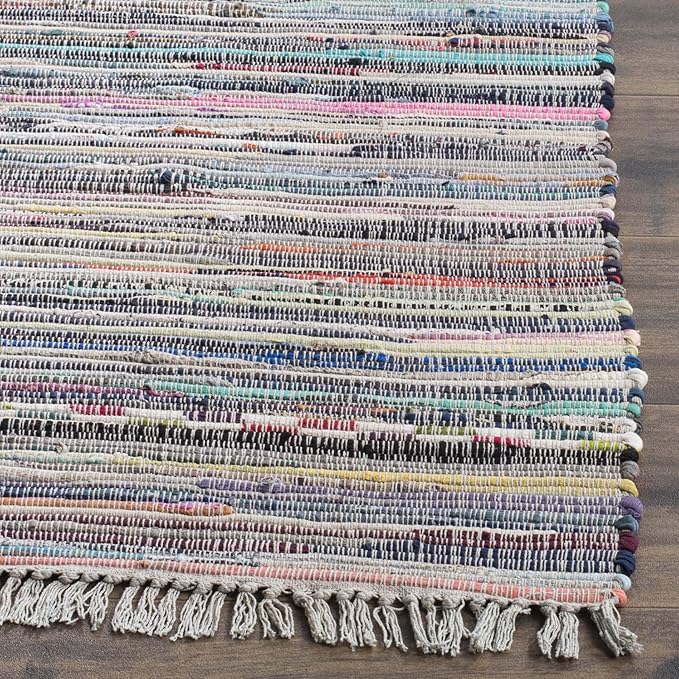 SAFAVIEH Rag Rug Collection Area Rug - 10' x 14', Grey & Multi, Handmade Boho Stripe Cotton, Ideal for High Traffic Areas in Living Room, Bedroom (RAR121M)