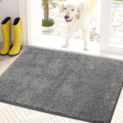 PURRUGS Dirt Trapping Door Mat 20" x 31.5", Non-Slip Machine Washable Entry Rug, Shoe Scraper, Dog Doormat, Super Absorbent Welcome Mat for Front & Back Door, Muddy Shoes & Paws, Light Grey-Dark Grey
